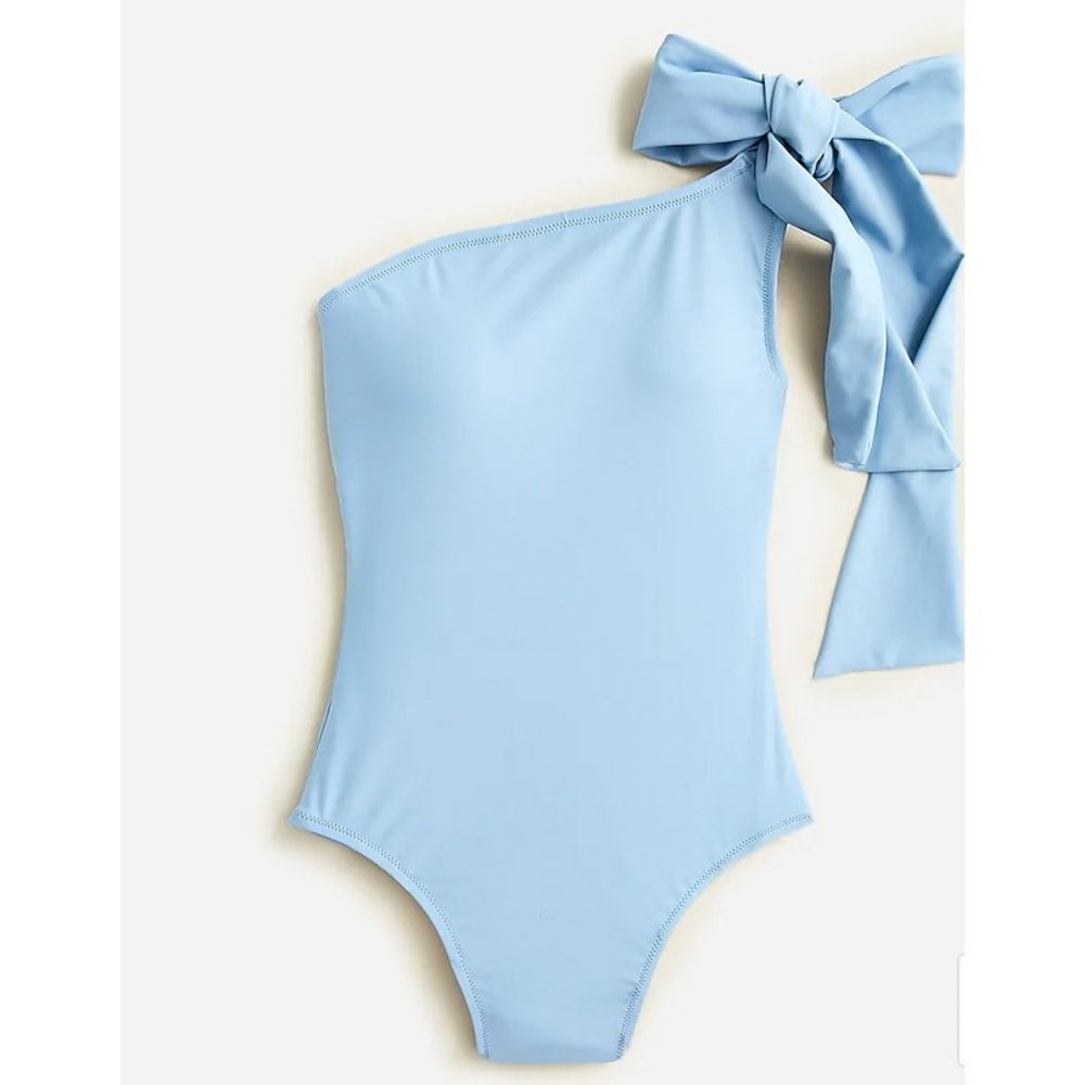 J.Crew $118 Bow One Shoulder One Piece Swimsuit Blue Mist Size 16 BF170